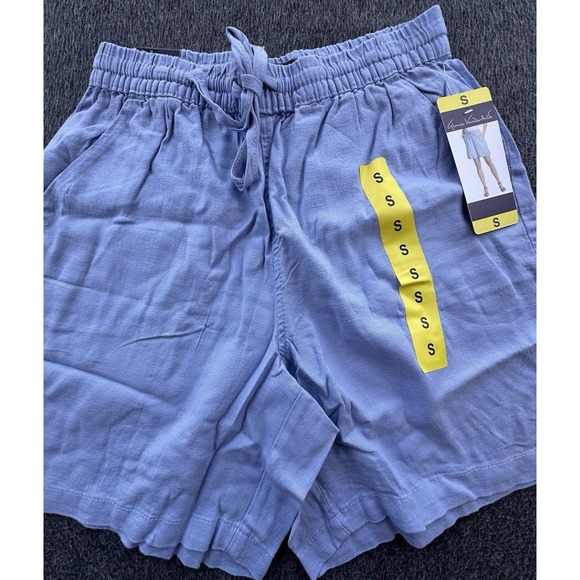 Gloria Vanderbilt Shorts Womens Small‎ Blue Linen Stretch Chino Pockets New - Picture 1 of 16